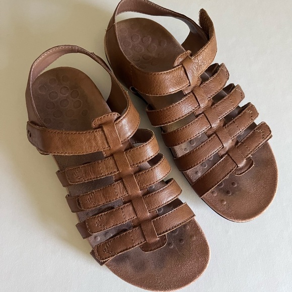 Vionic Shoes - Vionic Harissa Womens US 8 Brown Leather Strappy Slingback Sandals Adj Hook/Loop